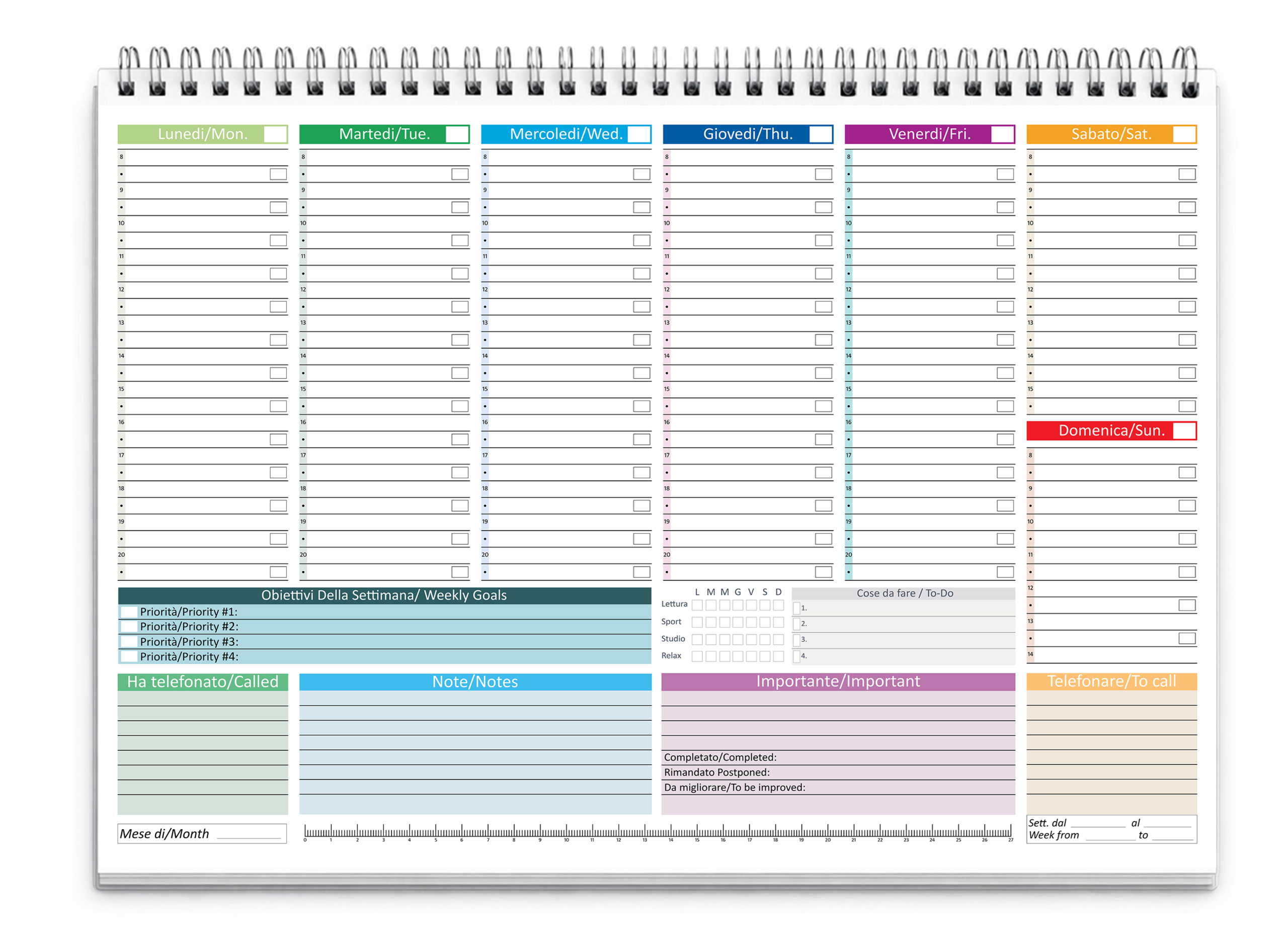 Planner settimanale completo aperto